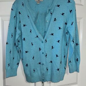 Bass Women's Blue Bird Print Cardigan Sweater Size M Casual
